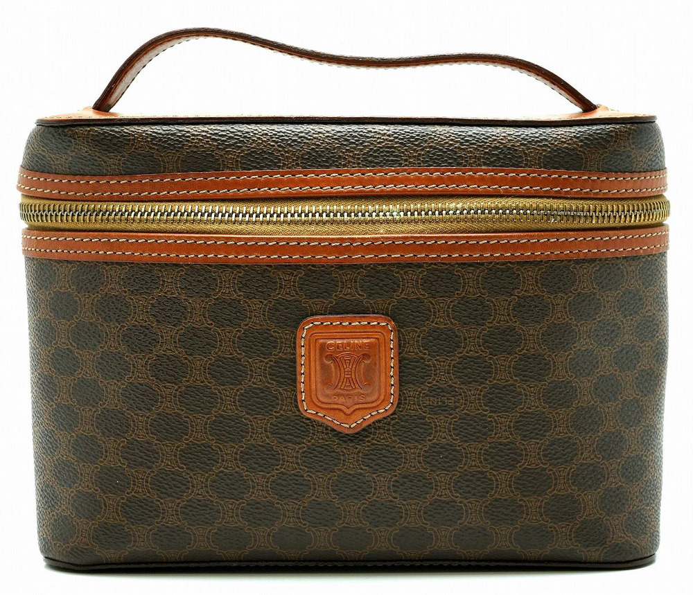 Celine Macadam Handbag Leather Dark Brown